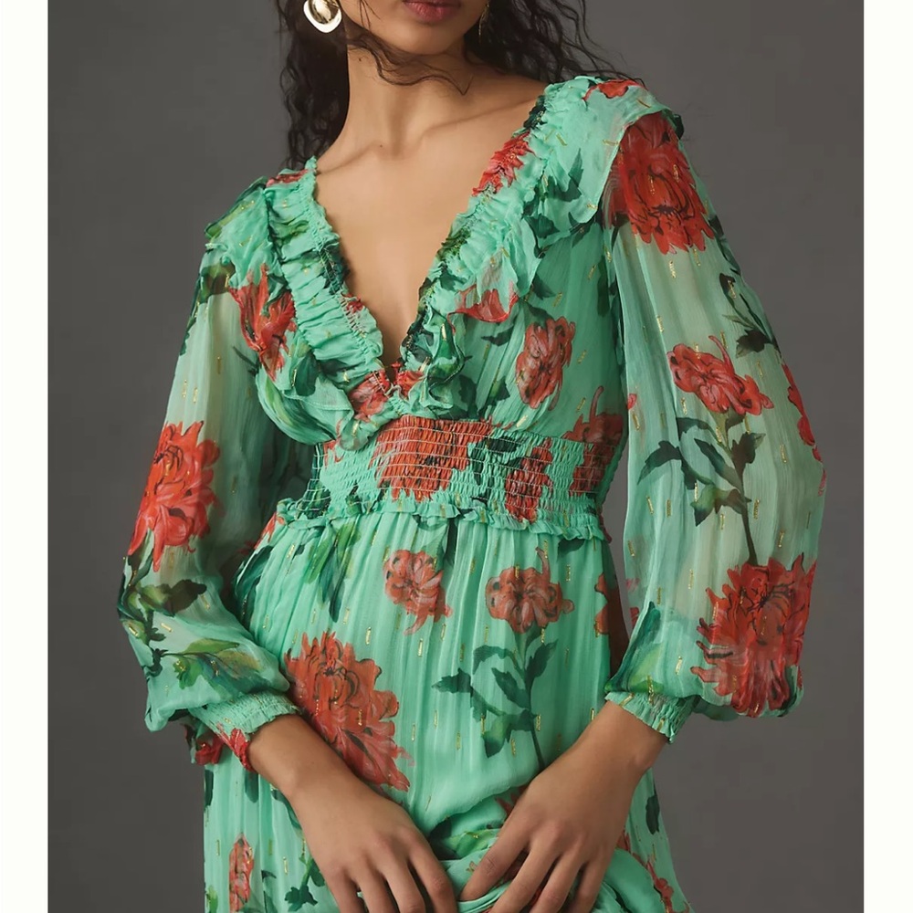 Anthropologie The Odetta Ruffled V-Neck Dress